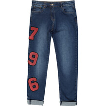Blue Denim Red Logo Jeans