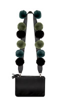 Leather Double Bag with Green Pom Pom Strap