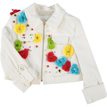 Cream Frayed Floral Denim Jacket