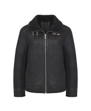 Black Faux Sheepskin Jacket with Buckle Collar