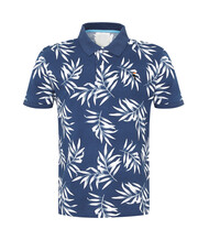 Blue and White Palm Print Polo