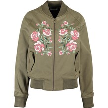 Khaki Floral Embroidered Bomber Jacket