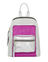 Silver & Pink Faux Fur Backpack