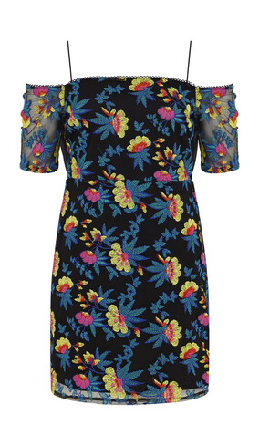 Black Embroidered Floral Dress