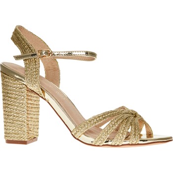 Gold Tone Woven Heeled Sandals