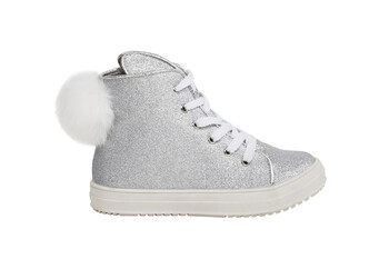 Silver Glitter Bunny Ankle Boot with Pom Pom