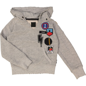 Grey Embroidered Patch Distressed Hoodie