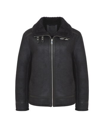 Black Faux Sheepskin Jacket with Buckle Collar