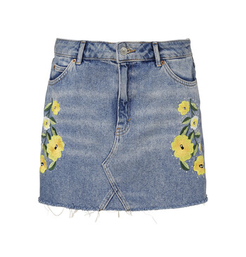 Denim Embroidered Yellow Skirt