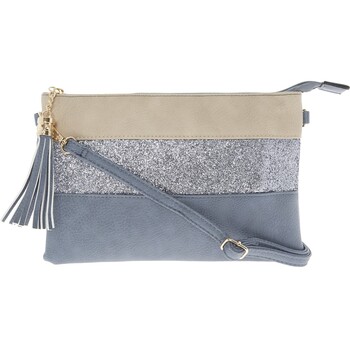 Teal & Grey Glitter Stripe Clutch