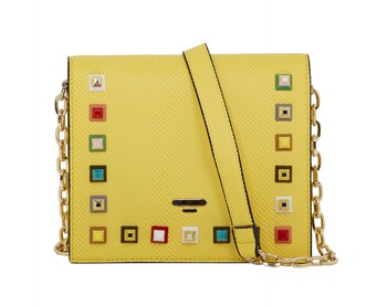 Yellow Leather Studded Handbag